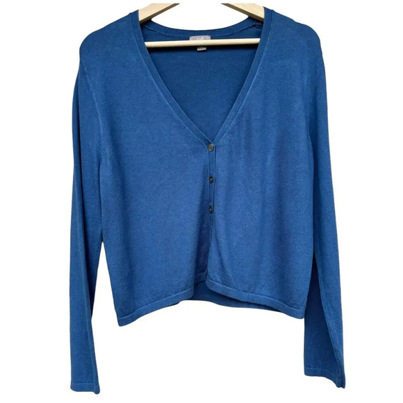 J.Jill Silk Cotton Cashmere V-neck Cardigan Size L Blue Super Soft Lightweight - Picture 1 of 7